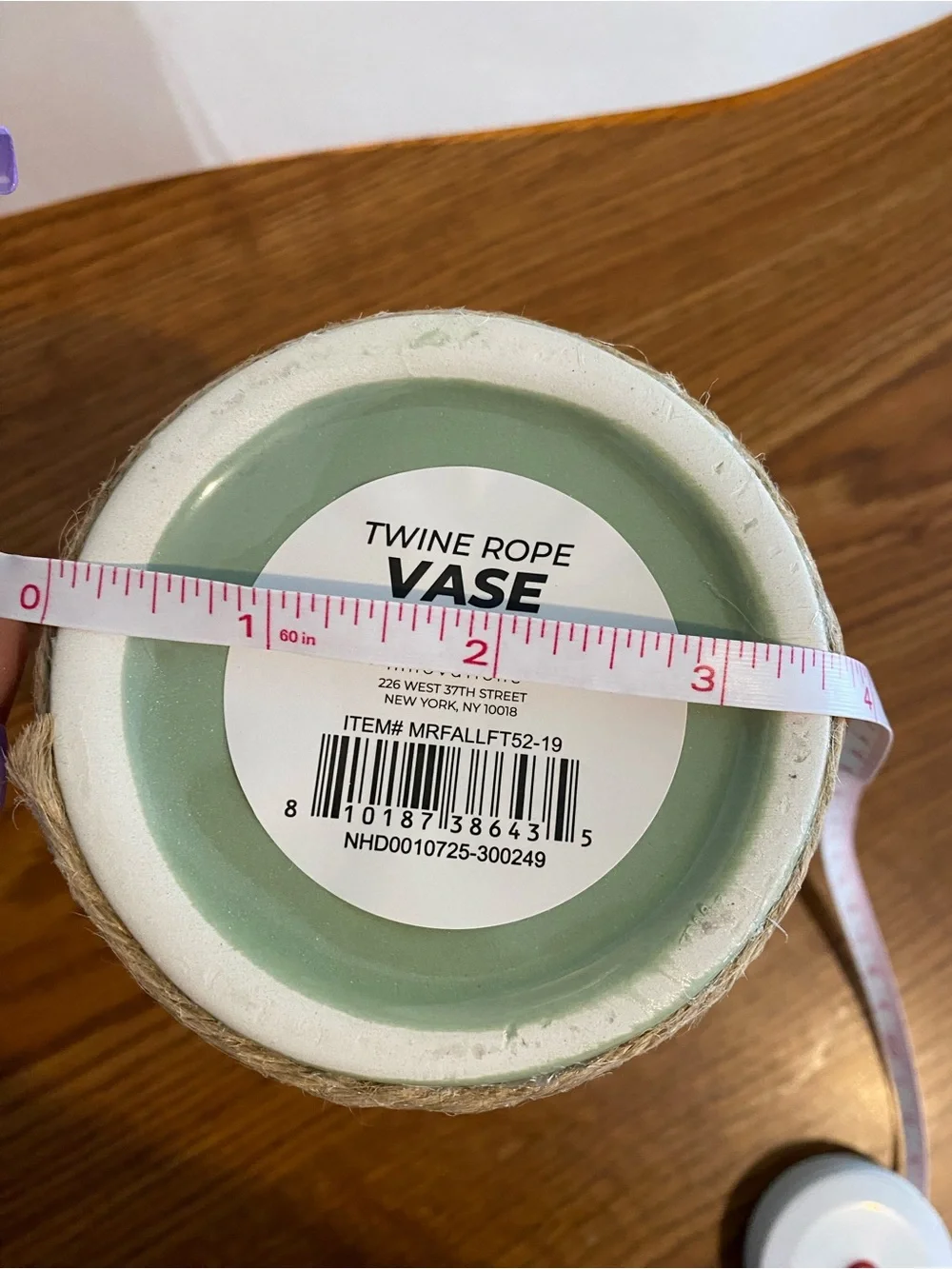 Green Ceramic Table Vase with Natural Twine Rope Accent